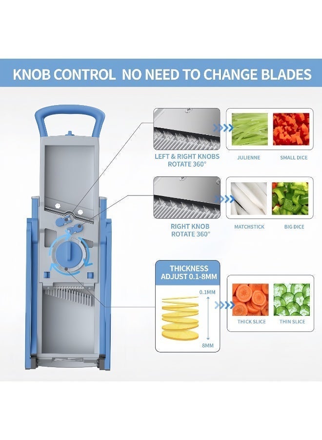 Shangxing مبشرة خضار آمنة للمطبخ، قاطعة خضار ومبشرة، منظم سمك قاطعة البطاطس، قاطعة بطاطس مقلية، قاطعة بصل خضار أسرع لتحضير الوجبات (أزرق) - Image 5